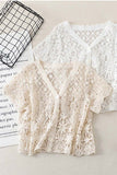 Button-Front Crochet Blouse