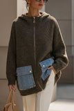 Hooded Zip-Front Denim Pocket Cardigan