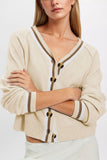 Striped Trim V-Neck Button Cardigan