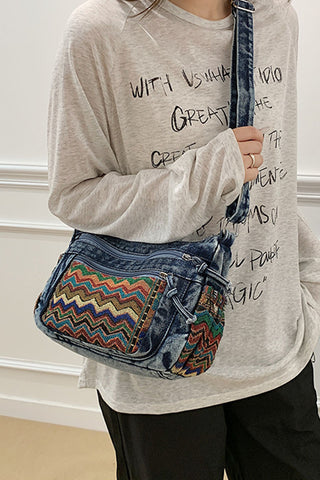 Tasselled Patchwork Drawstring Hobo Bag