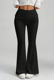 Polka Dot Ruched Waist Flare Casual Pants