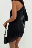 One-Shoulder Draped Mini Dress