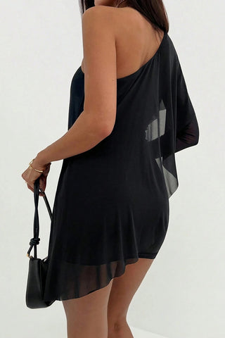 One-Shoulder Draped Mini Dress