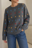 Floral Applique Crew Neck Knit Sweater