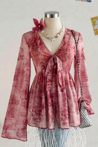 Floral V-Neck Long Sleeve T-Shirt