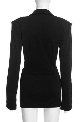 V-Neck Hook-Front Blazer Skirt Set