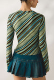 Striped V-Neck Wrap Bell Sleeve Blouse