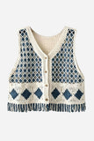Crochet Button Front Fringe Vest