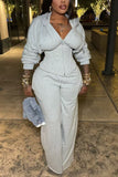 Hooded Lace-Up Back Long Sleeve Pants Set