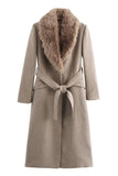Faux Fur Collar Tie-Waist Midi Coat