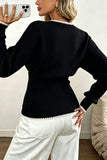Contrast Trim V-Neck Button Sweater