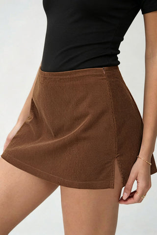 Ribbed High-Waist A-Line Mini Skirt