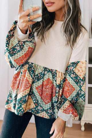 Patchwork Lantern Sleeve Top