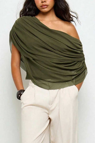 Ruched Off-Shoulder Draped Blouse