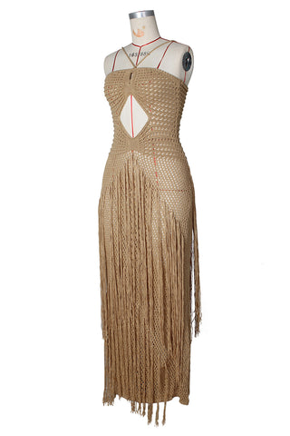 Crochet Fringe Backless Maxi Dress