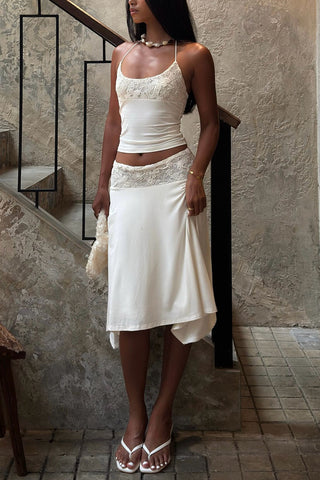 Lace Trim Halter Skirt Set