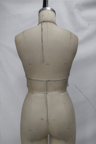 Chain Fringe Halter Crop Tank