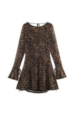 Animal Print Bell Sleeve Tie Back Casual Dress