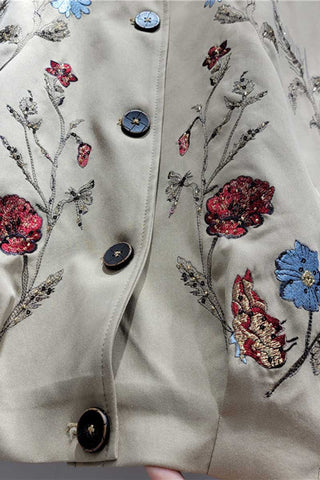 Floral Detail Contrast Collar Jacket