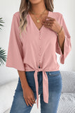 Tie-Front Buttoned Blouse