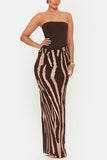Strapless Ruched Waist Animal Print Maxi Dress