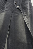 Asymmetric Button-Front Wide-Leg Baggy Jeans