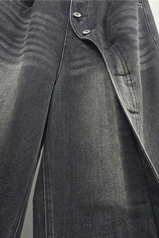 Asymmetric Button-Front Wide-Leg Baggy Jeans