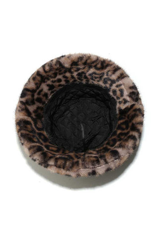 Faux Fur Leopard Print Bucket Hat