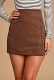Ribbed Button Detail High-Waist Mini Skirt