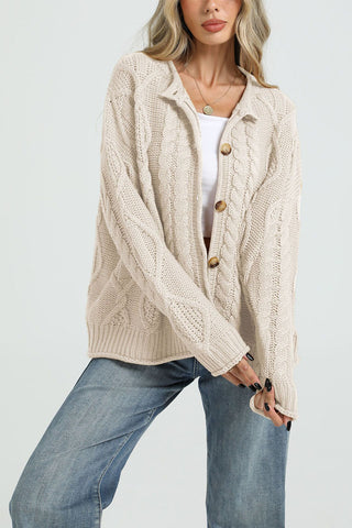 Cable Knit Button-Front Cardigan