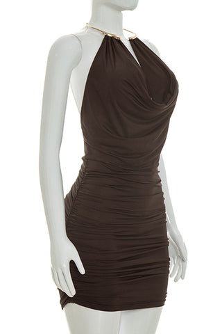 Halter Neck Ruched Casual Dress