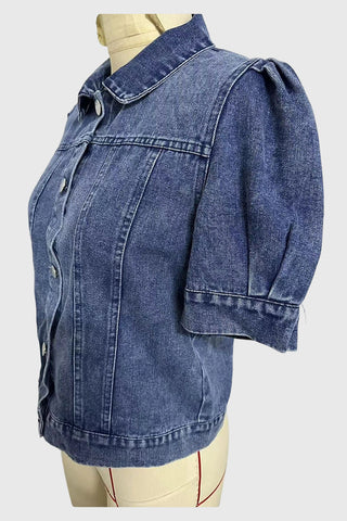 Puff Sleeve Crop Denim Jacket