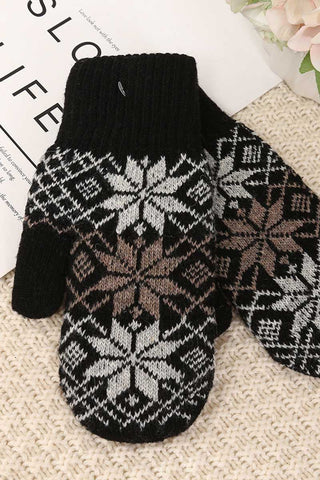 Snowflake Knit Ribbed Cuff Mittens
