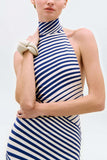 Striped Halter Mock Neck Maxi Dress