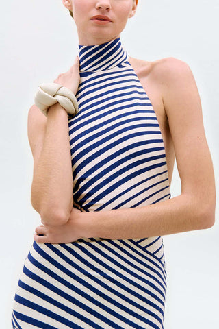 Striped Halter Mock Neck Maxi Dress