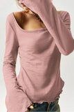 Square Neck Long Sleeve Ruffle Hem Top