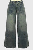 Distressed Wash Wide Leg Jeans