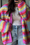 Striped Open-Front Chunky Knit Cardigan