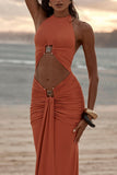 Ruched Halter Cutout Bodycon Casual Dress