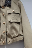 Floral Collar Button-Front Bomber Jacket