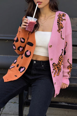 Animal Print V-Neck Button Front Cardigan