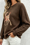 Deer Intarsia Crew Neck Knit Sweater