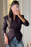 Deep V-Neck Button Front Peplum Blazer