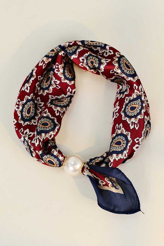 Paisley Print Pearl Buckle Neck Scarf