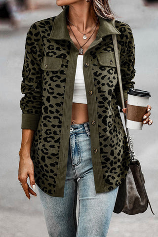 Leopard Print Ribbed Button-Front Shacket