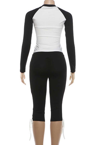Raglan Sleeve Side-Tie Capri Pants Set
