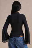 Lace Mock Neck Bell Sleeve Top