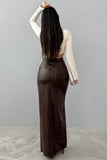 High-Waist Slit Faux Leather Maxi Skirt