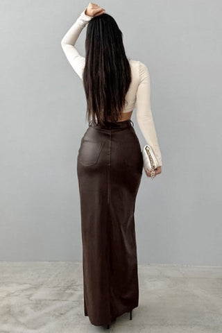High-Waist Slit Faux Leather Maxi Skirt