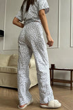 Leopard Print Crew Neck Pants Set